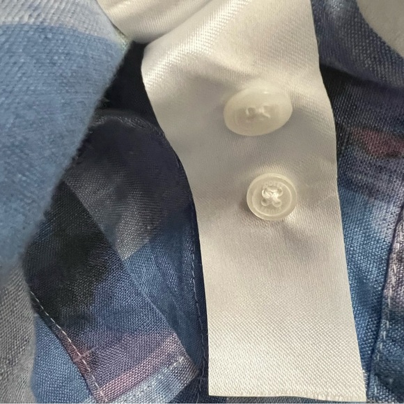 Joules Jeanne Print Blue Gingham Floral Linen Button Up Shirt Classic Fem Size 8 - Picture 9 of 9